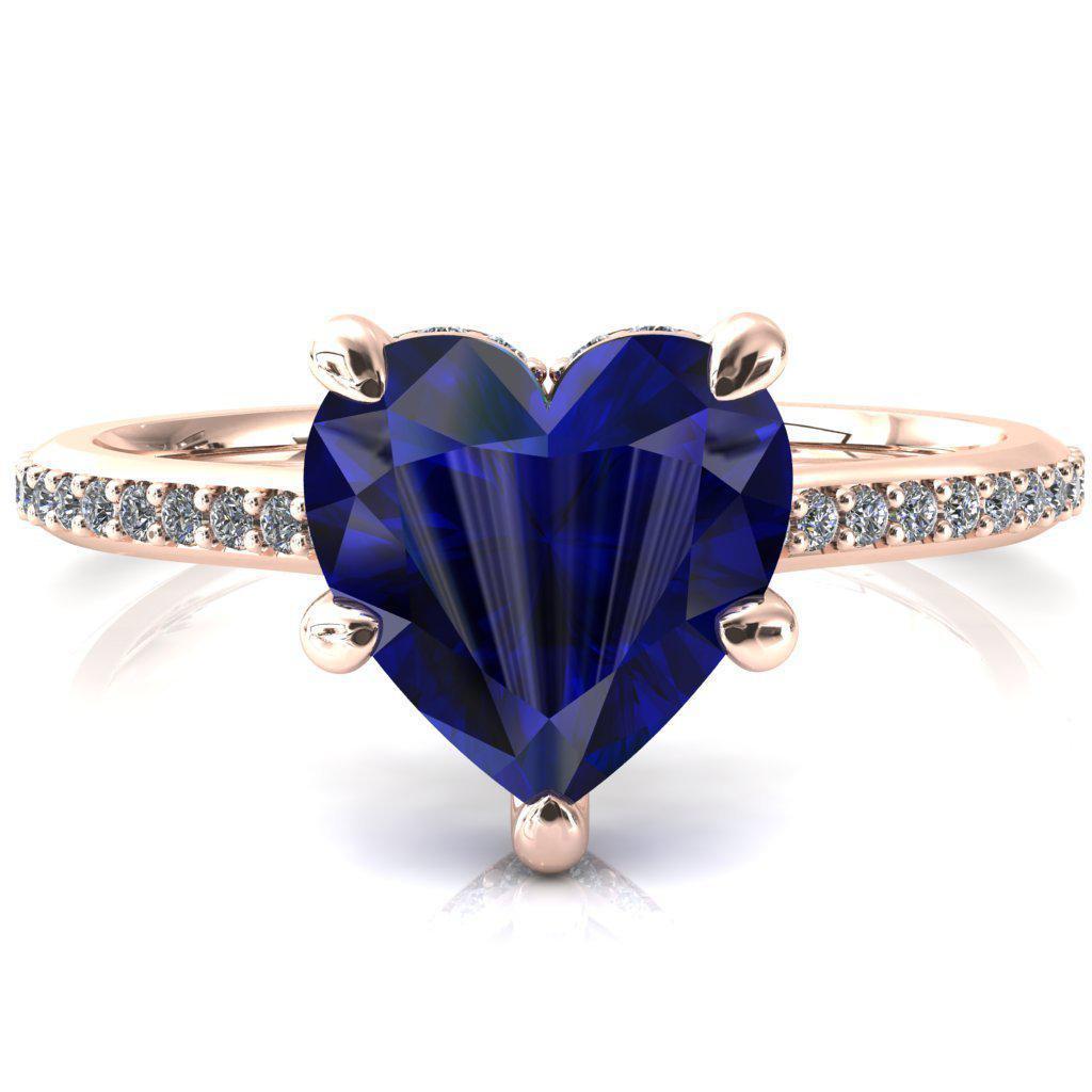 Kiki Heart Blue Sapphire 5 Prongs Claw Floating Halo 1/2 Pinpoint Inverted Cathedral Ring-FIRE & BRILLIANCE