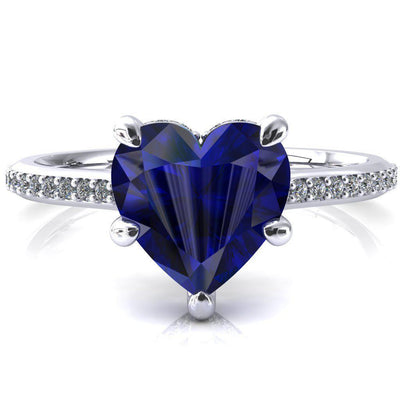 Kiki Heart Blue Sapphire 5 Prongs Claw Floating Halo 1/2 Pinpoint Inverted Cathedral Ring-FIRE & BRILLIANCE