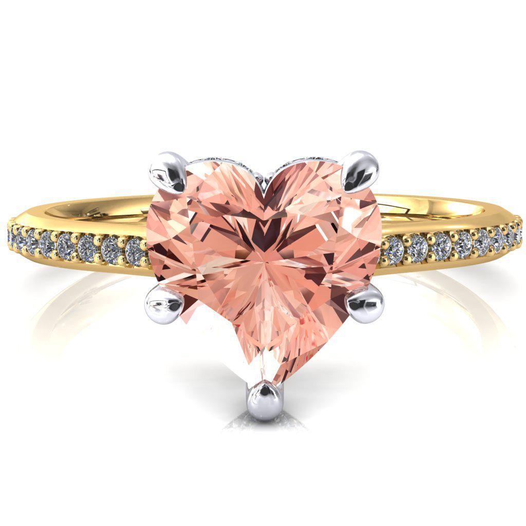 Kiki Heart Champagne Sapphire 5 Prongs Claw Floating Halo 1/2 Pinpoint Inverted Cathedral Ring-FIRE & BRILLIANCE