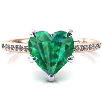 Kiki Heart Emerald 5 Prongs Claw Floating Halo 1/2 Pinpoint Inverted Cathedral Ring-FIRE & BRILLIANCE