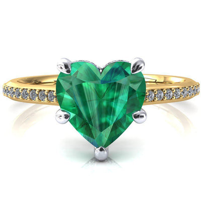 Kiki Heart Emerald 5 Prongs Claw Floating Halo 1/2 Pinpoint Inverted Cathedral Ring-FIRE & BRILLIANCE
