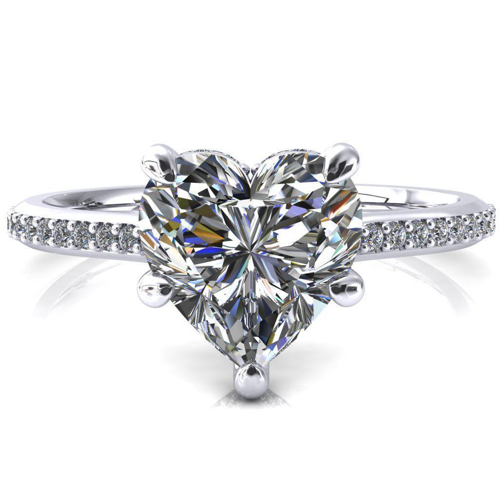 Kiki Heart Moissanite 5 Prongs Claw Floating Halo 1/2 Pinpoint Inverted Cathedral Ring-FIRE & BRILLIANCE
