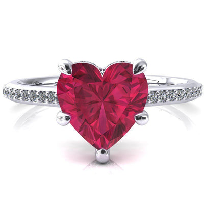 Kiki Heart Ruby 5 Prongs Claw Floating Halo 1/2 Pinpoint Inverted Cathedral Ring-FIRE & BRILLIANCE