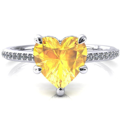 Kiki Heart Yellow Sapphire 5 Prongs Claw Floating Halo 1/2 Pinpoint Inverted Cathedral Ring-FIRE & BRILLIANCE
