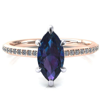 Kiki Marquise Alexandrite 6 Prongs Claw Floating Halo 1/2 Pinpoint Inverted Cathedral Ring-FIRE & BRILLIANCE