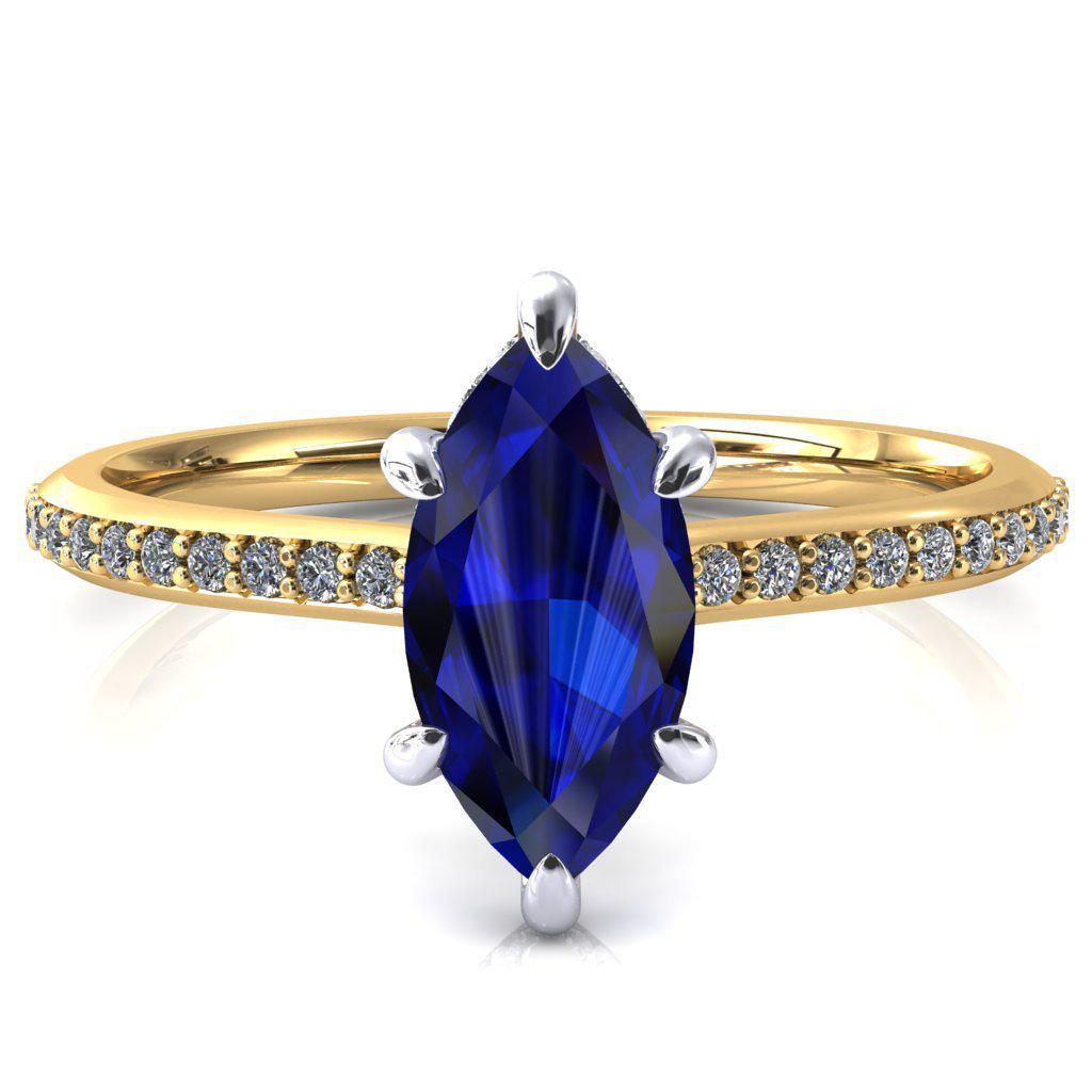 Kiki Marquise Blue Sapphire 6 Prongs Claw Floating Halo 1/2 Pinpoint Inverted Cathedral Ring-FIRE & BRILLIANCE