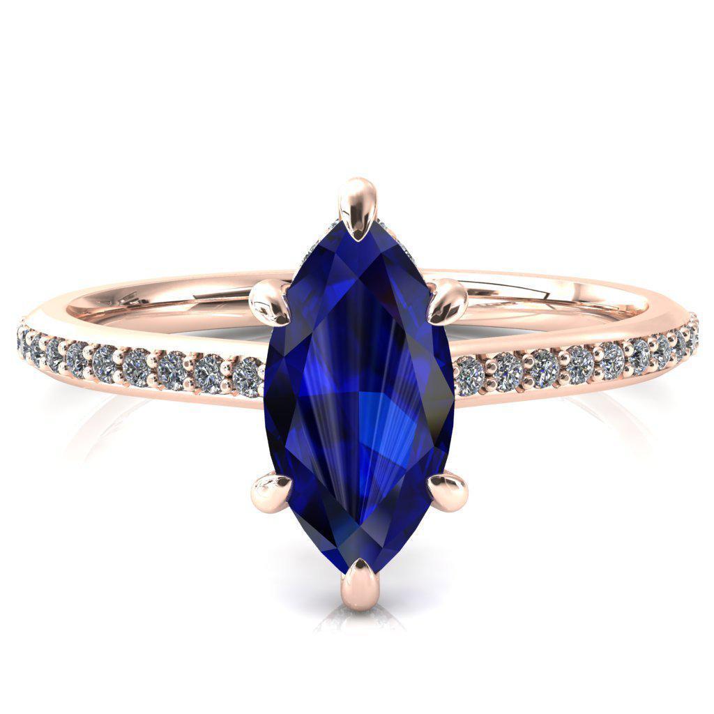 Kiki Marquise Blue Sapphire 6 Prongs Claw Floating Halo 1/2 Pinpoint Inverted Cathedral Ring-FIRE & BRILLIANCE