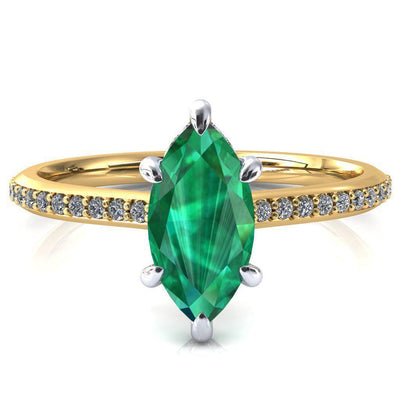 Kiki Marquise Emerald 6 Prongs Claw Floating Halo 1/2 Pinpoint Inverted Cathedral Ring-FIRE & BRILLIANCE