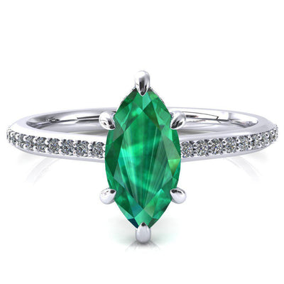 Kiki Marquise Emerald 6 Prongs Claw Floating Halo 1/2 Pinpoint Inverted Cathedral Ring-FIRE & BRILLIANCE