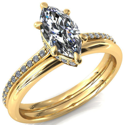 Kiki Marquise Moissanite 6 Prongs Claw Floating Halo 1/2 Pinpoint Inverted Cathedral Ring-FIRE & BRILLIANCE