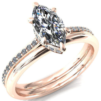 Kiki Marquise Moissanite 6 Prongs Claw Floating Halo 1/2 Pinpoint Inverted Cathedral Ring-FIRE & BRILLIANCE