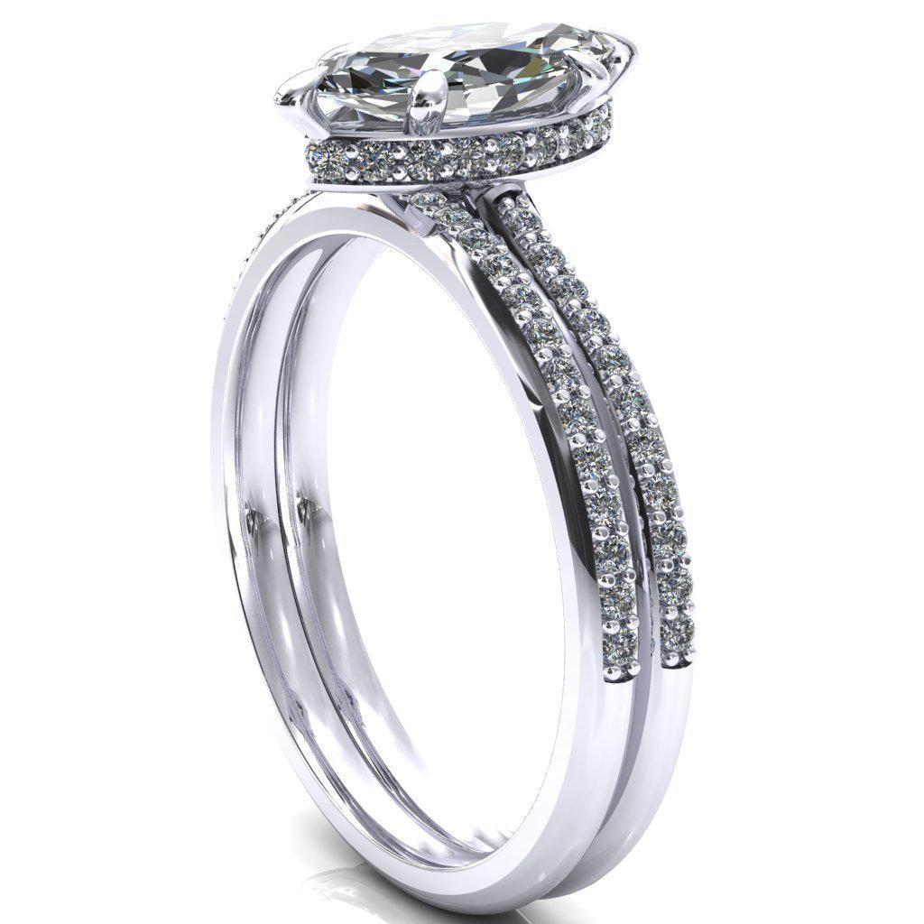 Kiki Marquise Moissanite 6 Prongs Claw Floating Halo 1/2 Pinpoint Inverted Cathedral Ring-FIRE & BRILLIANCE