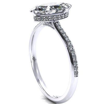 Kiki Marquise Moissanite 6 Prongs Claw Floating Halo 1/2 Pinpoint Inverted Cathedral Ring-FIRE & BRILLIANCE