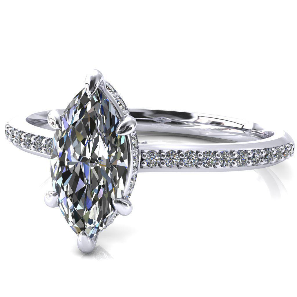 Kiki Marquise Moissanite 6 Prongs Claw Floating Halo 1/2 Pinpoint Inverted Cathedral Ring-FIRE & BRILLIANCE