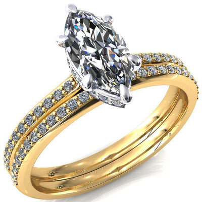 Kiki Marquise Moissanite 6 Prongs Claw Floating Halo 1/2 Pinpoint Inverted Cathedral Ring-FIRE & BRILLIANCE