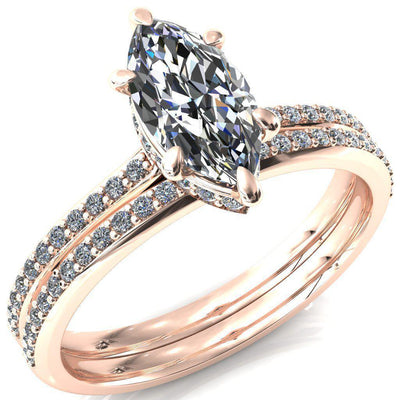 Kiki Marquise Moissanite 6 Prongs Claw Floating Halo 1/2 Pinpoint Inverted Cathedral Ring-FIRE & BRILLIANCE