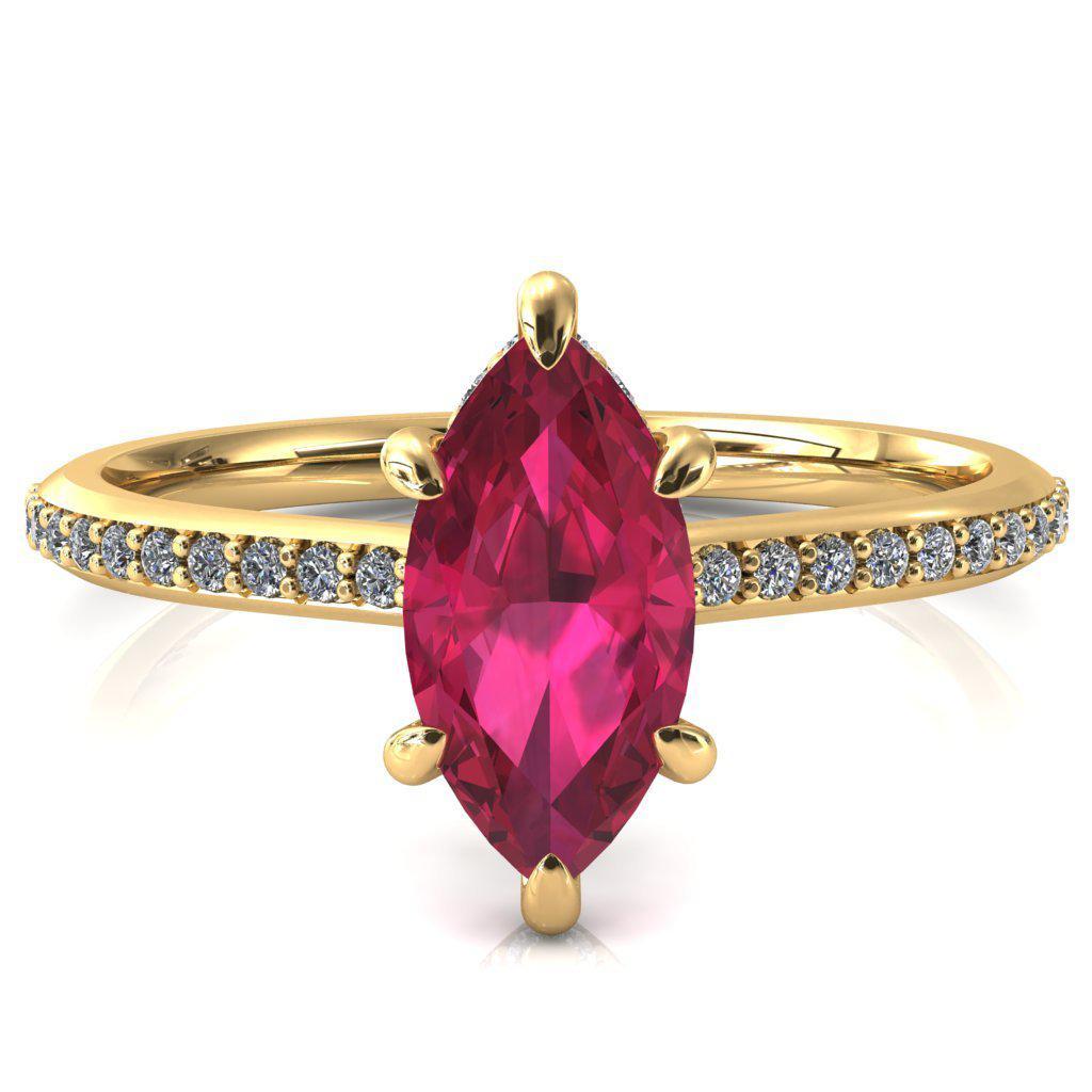 Kiki Marquise Ruby 6 Prongs Claw Floating Halo 1/2 Pinpoint Inverted Cathedral Ring-FIRE & BRILLIANCE