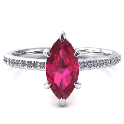 Kiki Marquise Ruby 6 Prongs Claw Floating Halo 1/2 Pinpoint Inverted Cathedral Ring-FIRE & BRILLIANCE