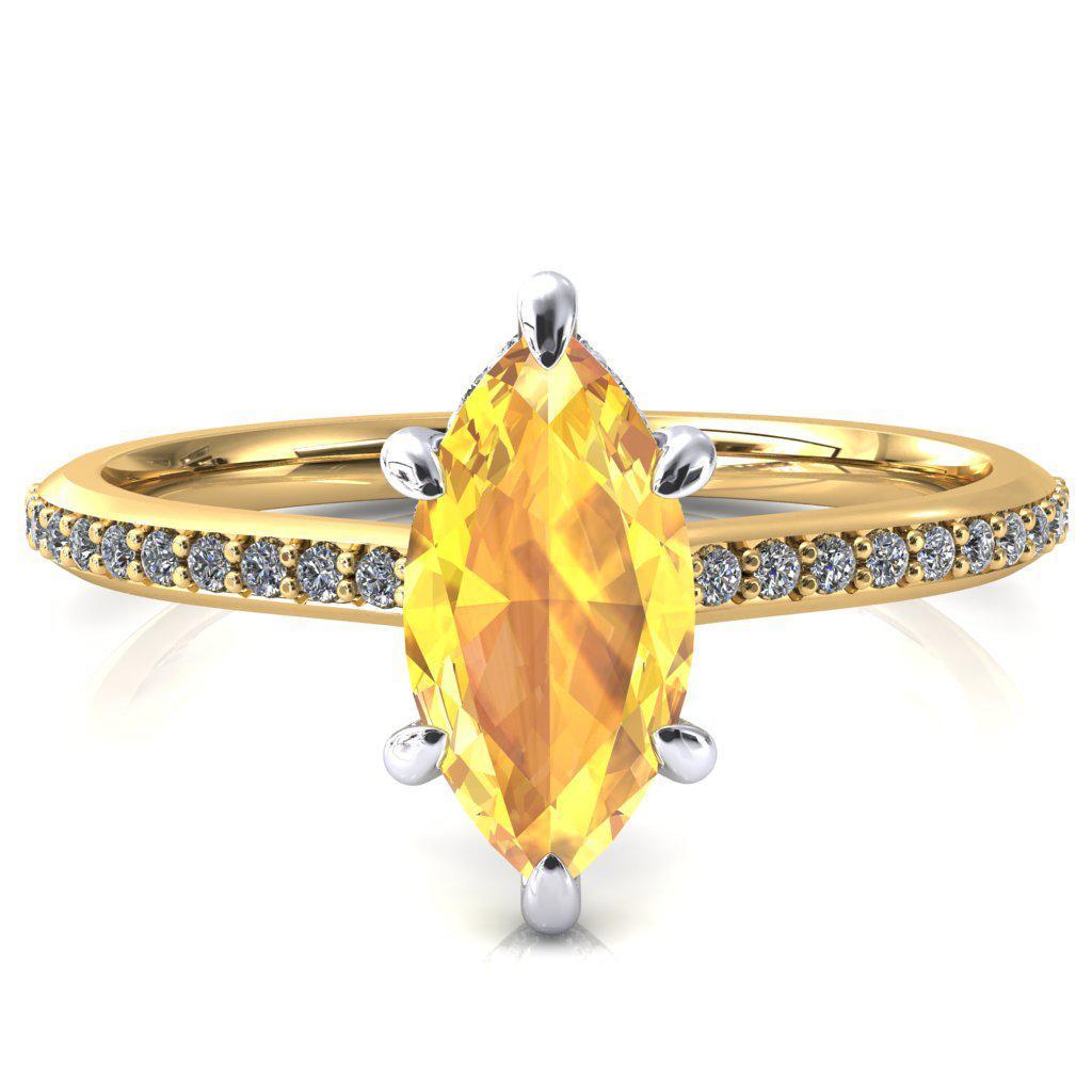 Kiki Marquise Yellow Sapphire 6 Prongs Claw Floating Halo 1/2 Pinpoint Inverted Cathedral Ring-FIRE & BRILLIANCE