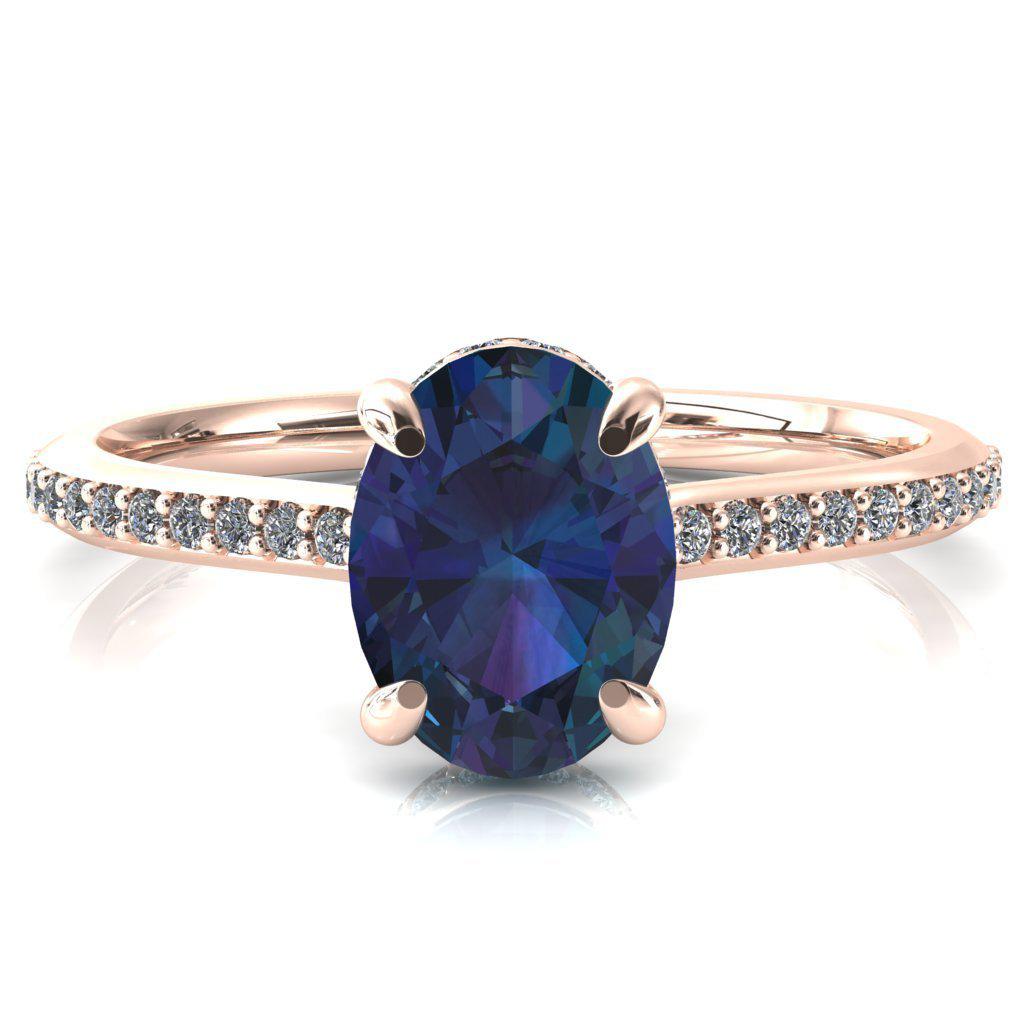 Kiki Oval Alexandrite 4 Prongs Claw Floating Halo 1/2 Pinpoint Inverted Cathedral Ring-FIRE & BRILLIANCE