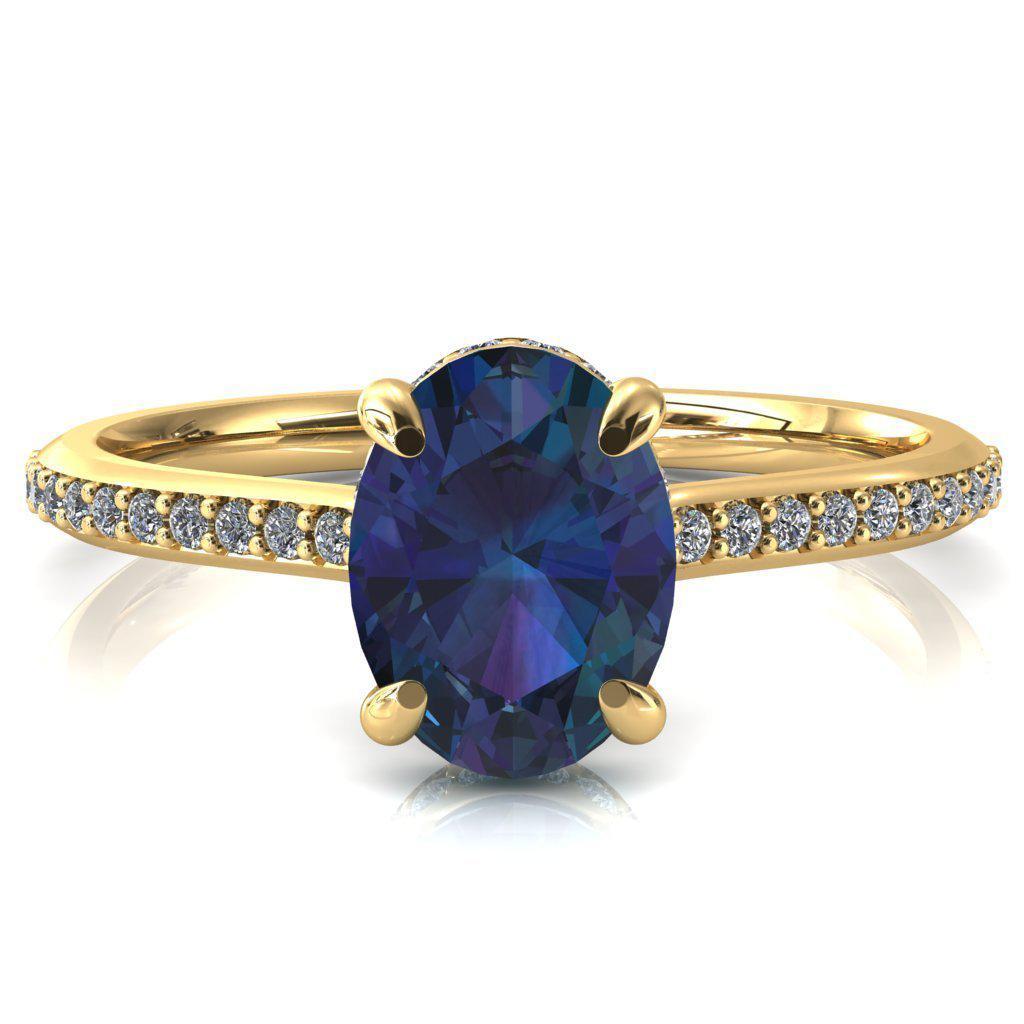 Kiki Oval Alexandrite 4 Prongs Claw Floating Halo 1/2 Pinpoint Inverted Cathedral Ring-FIRE & BRILLIANCE