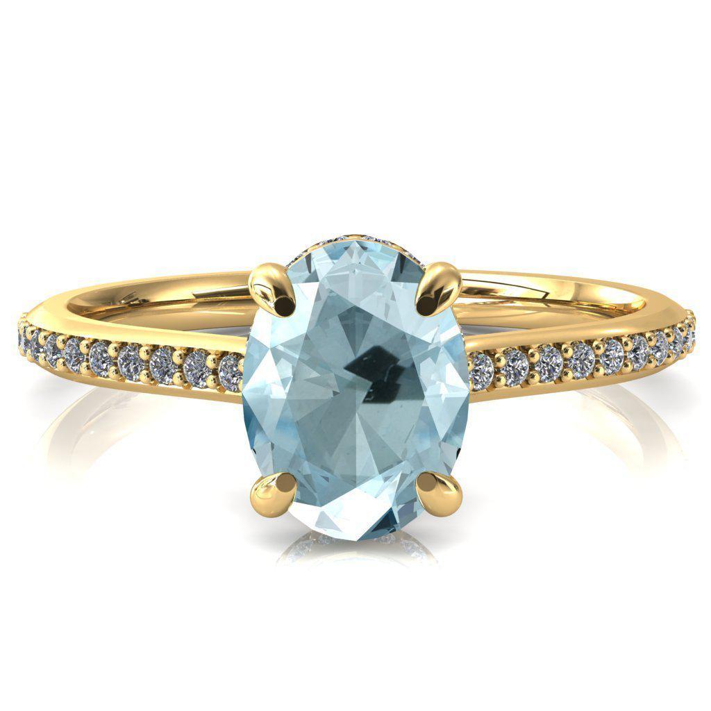 Kiki Oval Aqua Blue Spinel 4 Prongs Claw Floating Halo 1/2 Pinpoint Inverted Cathedral Ring-FIRE & BRILLIANCE