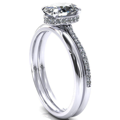 Kiki Oval Moissanite 4 Prongs Claw Floating Halo 1/2 Pinpoint Inverted Cathedral Ring-FIRE & BRILLIANCE