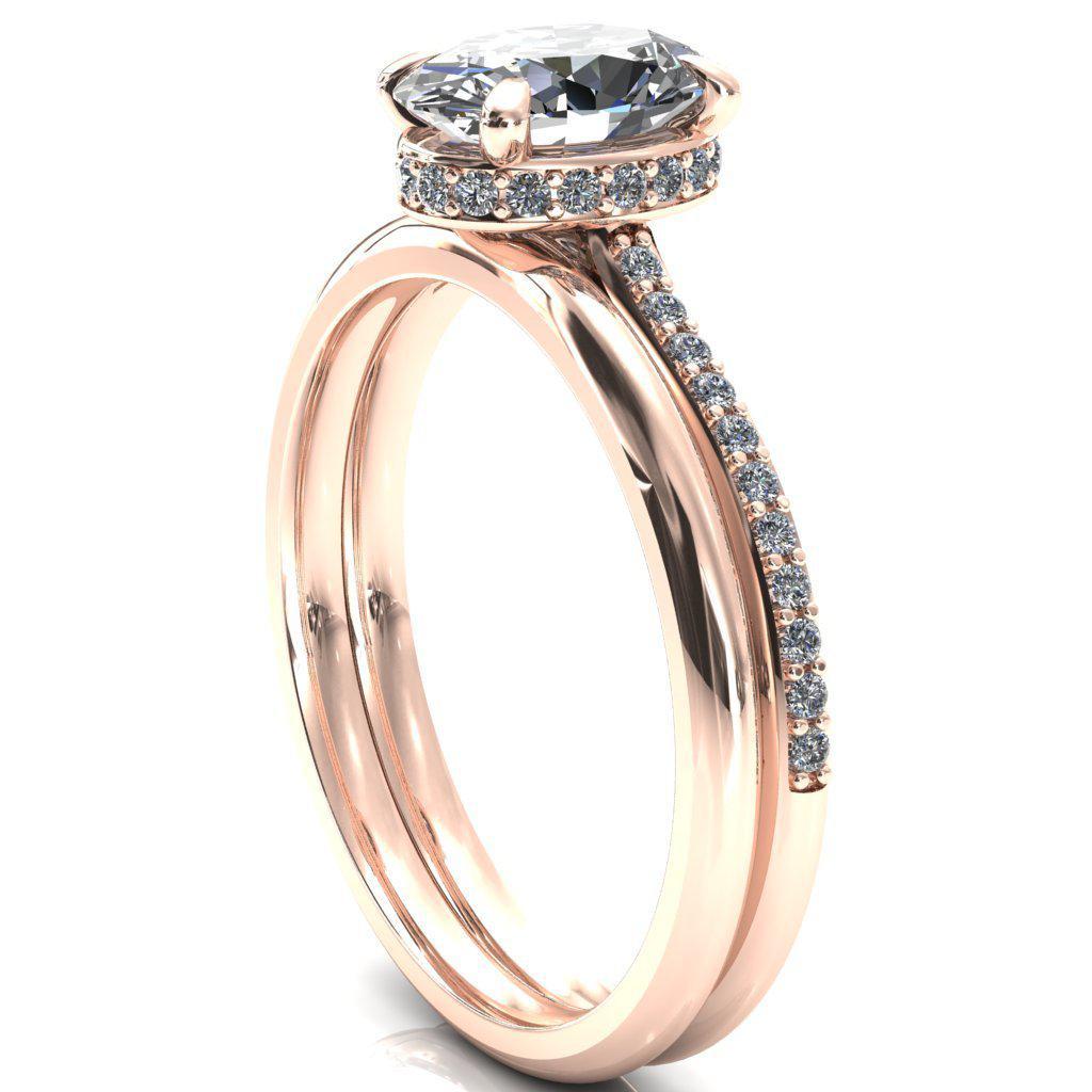 Kiki Oval Moissanite 4 Prongs Claw Floating Halo 1/2 Pinpoint Inverted Cathedral Ring-FIRE & BRILLIANCE