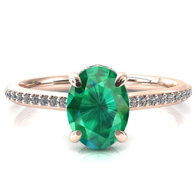 Kiki Oval Emerald 4 Prongs Claw Floating Halo 1/2 Pinpoint Inverted Cathedral Ring-FIRE & BRILLIANCE