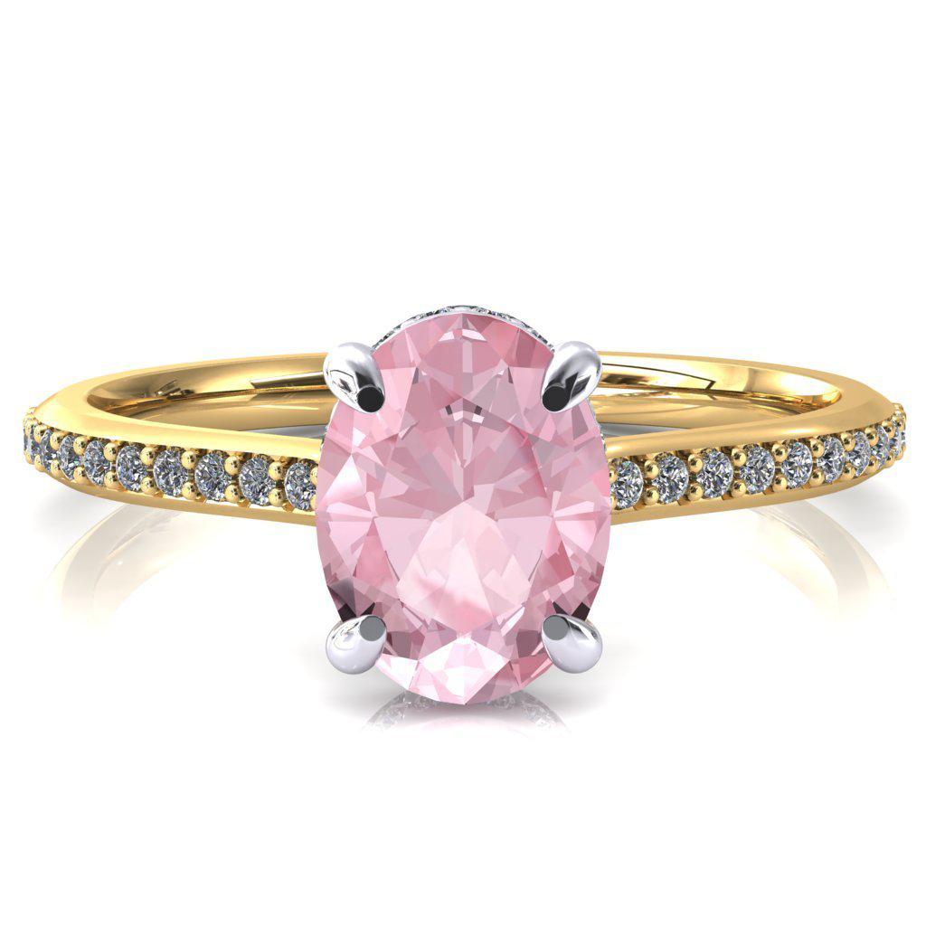 Kiki Oval Pink Sapphire 4 Prongs Claw Floating Halo 1/2 Pinpoint Inverted Cathedral Ring-FIRE & BRILLIANCE