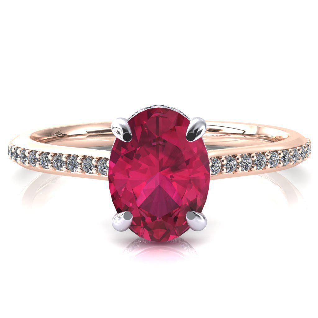 Kiki Oval Ruby 4 Prongs Claw Floating Halo 1/2 Pinpoint Inverted Cathedral Ring-FIRE & BRILLIANCE