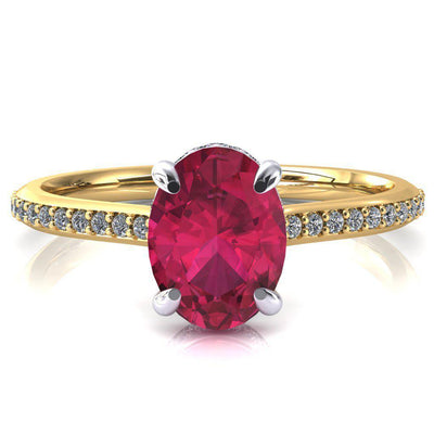 Kiki Oval Ruby 4 Prongs Claw Floating Halo 1/2 Pinpoint Inverted Cathedral Ring-FIRE & BRILLIANCE