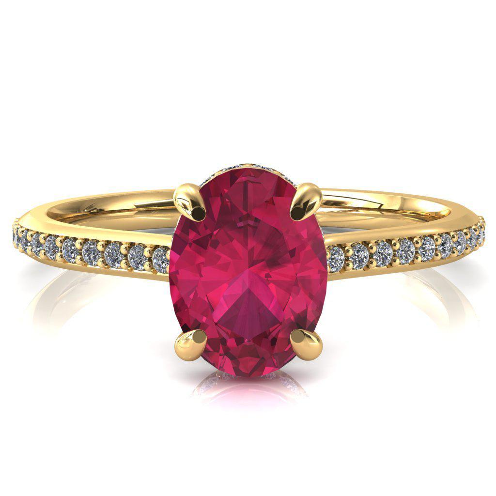 Kiki Oval Ruby 4 Prongs Claw Floating Halo 1/2 Pinpoint Inverted Cathedral Ring-FIRE & BRILLIANCE