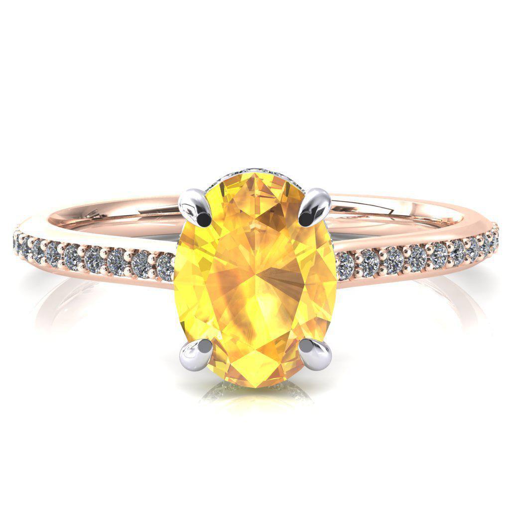 Kiki Oval Yellow Sapphire 4 Prongs Claw Floating Halo 1/2 Pinpoint Inverted Cathedral Ring-FIRE & BRILLIANCE