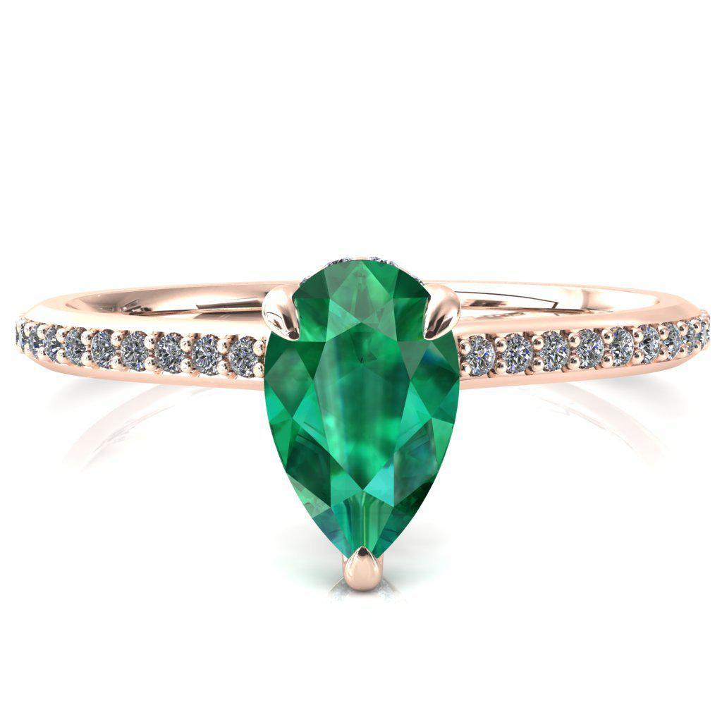 Kiki Pear Emerald 3 Prongs Claw Floating Halo 1/2 Pinpoint Inverted Cathedral Ring-FIRE & BRILLIANCE