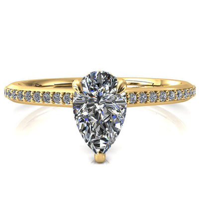 Kiki Pear Moissanite 3 Prongs Claw Floating Halo 1/2 Pinpoint Inverted Cathedral Ring-FIRE & BRILLIANCE
