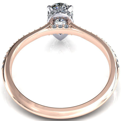 Kiki Pear Moissanite 3 Prongs Claw Floating Halo 1/2 Pinpoint Inverted Cathedral Ring-FIRE & BRILLIANCE