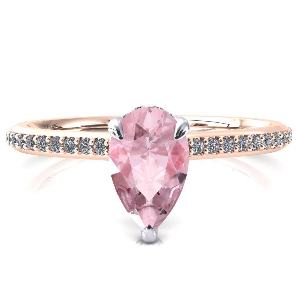 Kiki Pear Pink Sapphire 3 Prongs Claw Floating Halo 1/2 Pinpoint Inverted Cathedral Ring-FIRE & BRILLIANCE