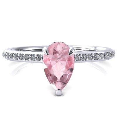 Kiki Pear Pink Sapphire 3 Prongs Claw Floating Halo 1/2 Pinpoint Inverted Cathedral Ring-FIRE & BRILLIANCE