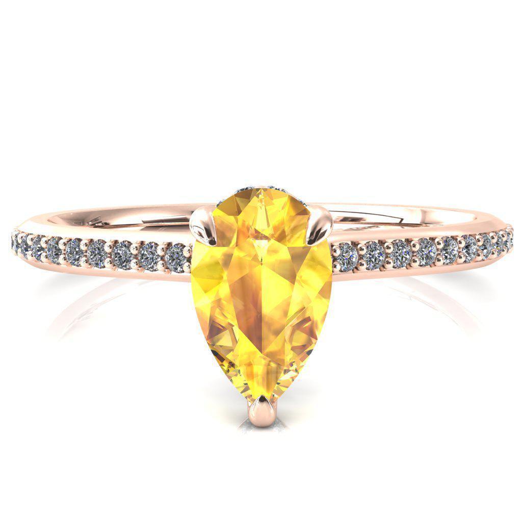 Kiki Pear Yellow Sapphire 3 Prongs Claw Floating Halo 1/2 Pinpoint Inverted Cathedral Ring-FIRE & BRILLIANCE