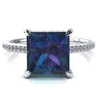 Kiki Princess Alexandrite 4 Prongs Claw Floating Halo 1/2 Pinpoint Inverted Cathedral Ring-FIRE & BRILLIANCE