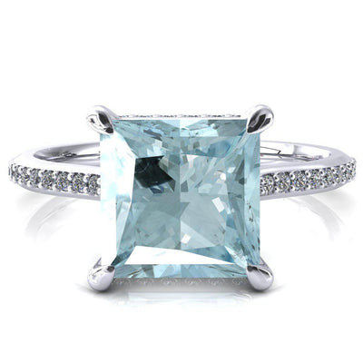Kiki Princess Aqua Blue Spinel 4 Prongs Claw Floating Halo 1/2 Pinpoint Inverted Cathedral Ring-FIRE & BRILLIANCE