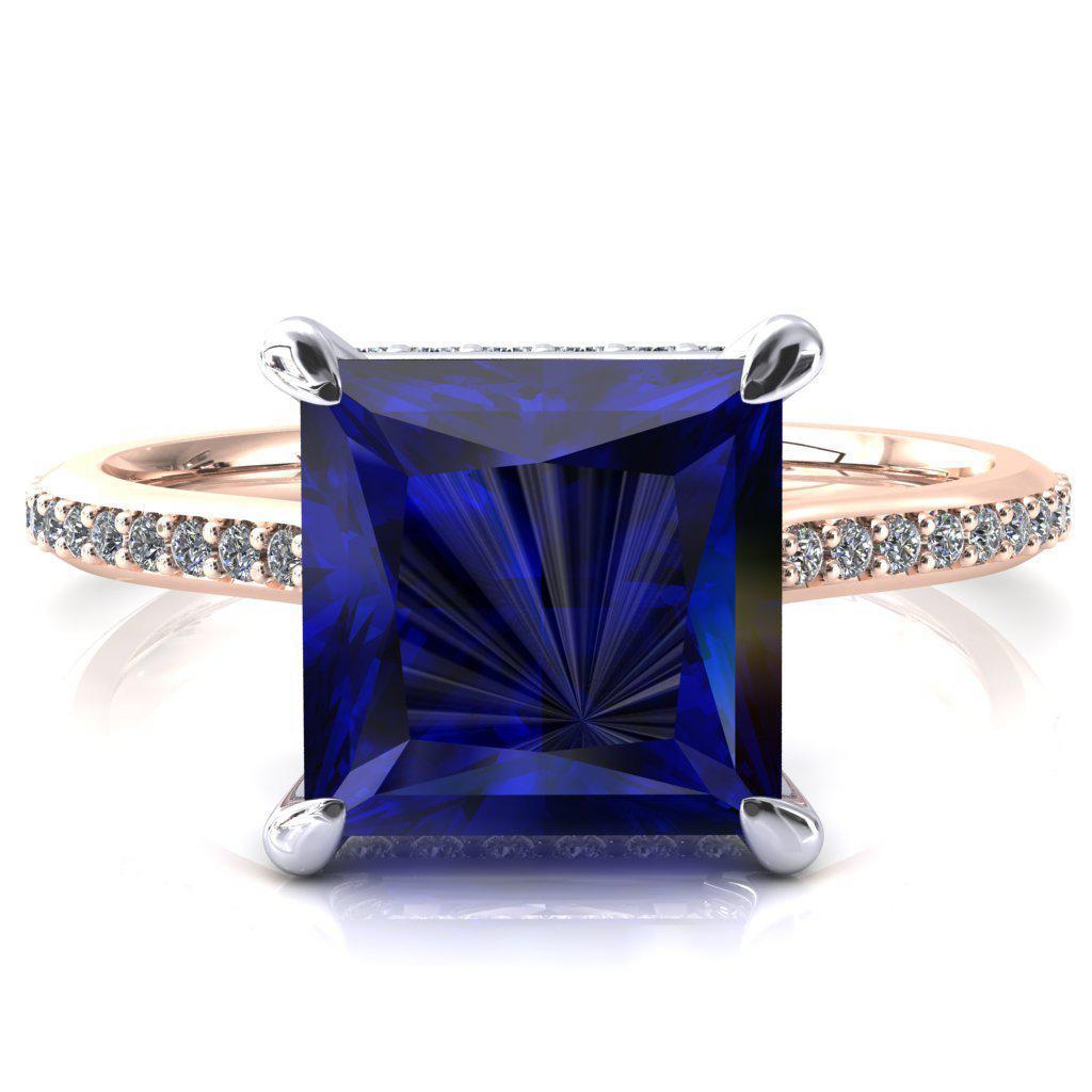 Kiki Princess Blue Sapphire 4 Prongs Claw Floating Halo 1/2 Pinpoint Inverted Cathedral Ring-FIRE & BRILLIANCE