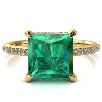 Kiki Princess Emerald 4 Prongs Claw Floating Halo 1/2 Pinpoint Inverted Cathedral Ring-FIRE & BRILLIANCE