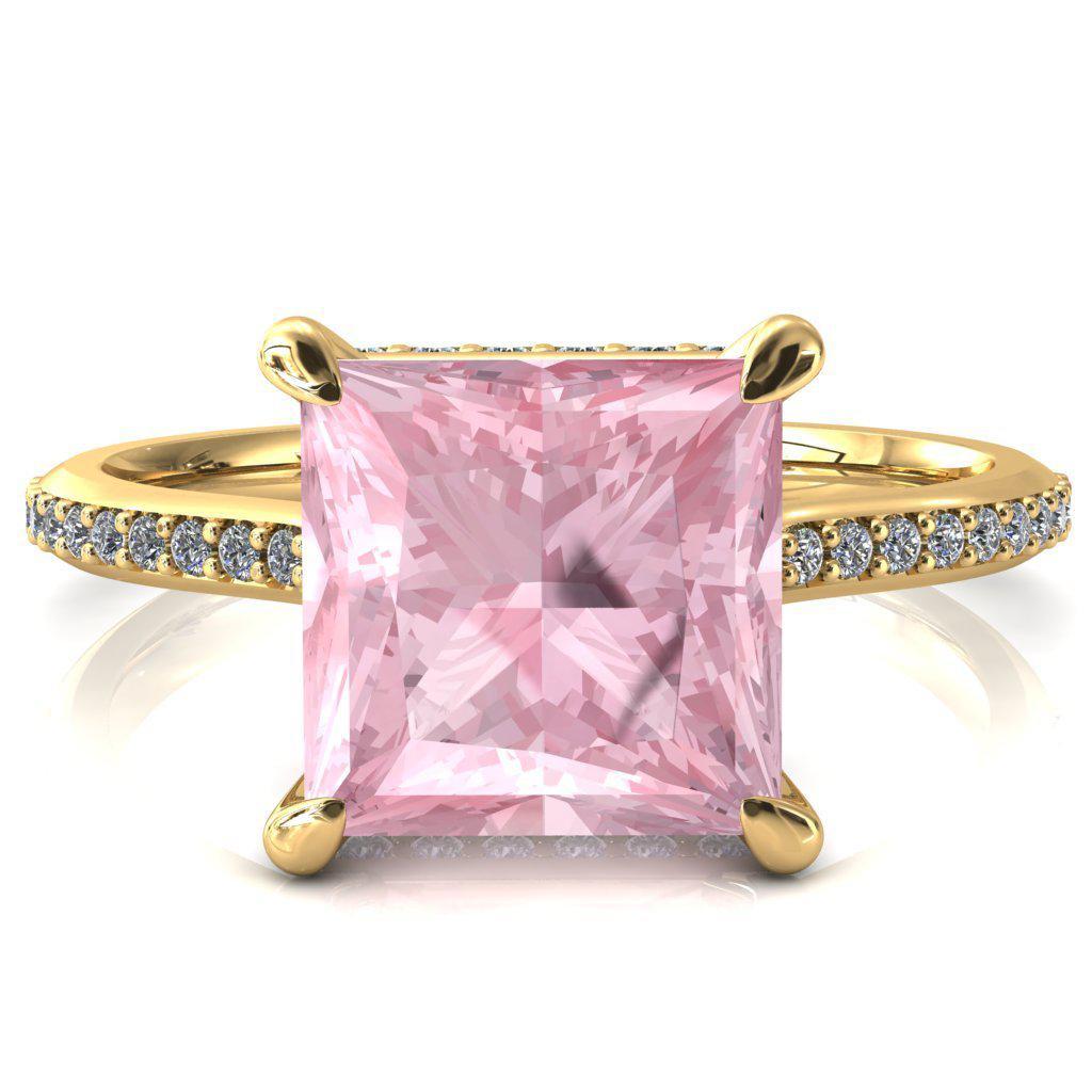 Kiki Princess Pink Sapphire 4 Prongs Claw Floating Halo 1/2 Pinpoint Inverted Cathedral Ring-FIRE & BRILLIANCE