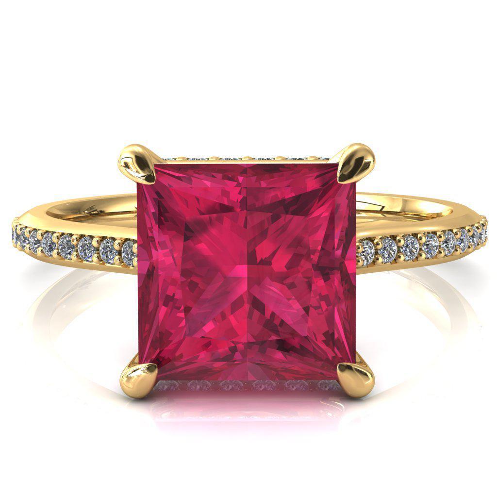 Kiki Princess Ruby 4 Prongs Claw Floating Halo 1/2 Pinpoint Inverted Cathedral Ring-FIRE & BRILLIANCE
