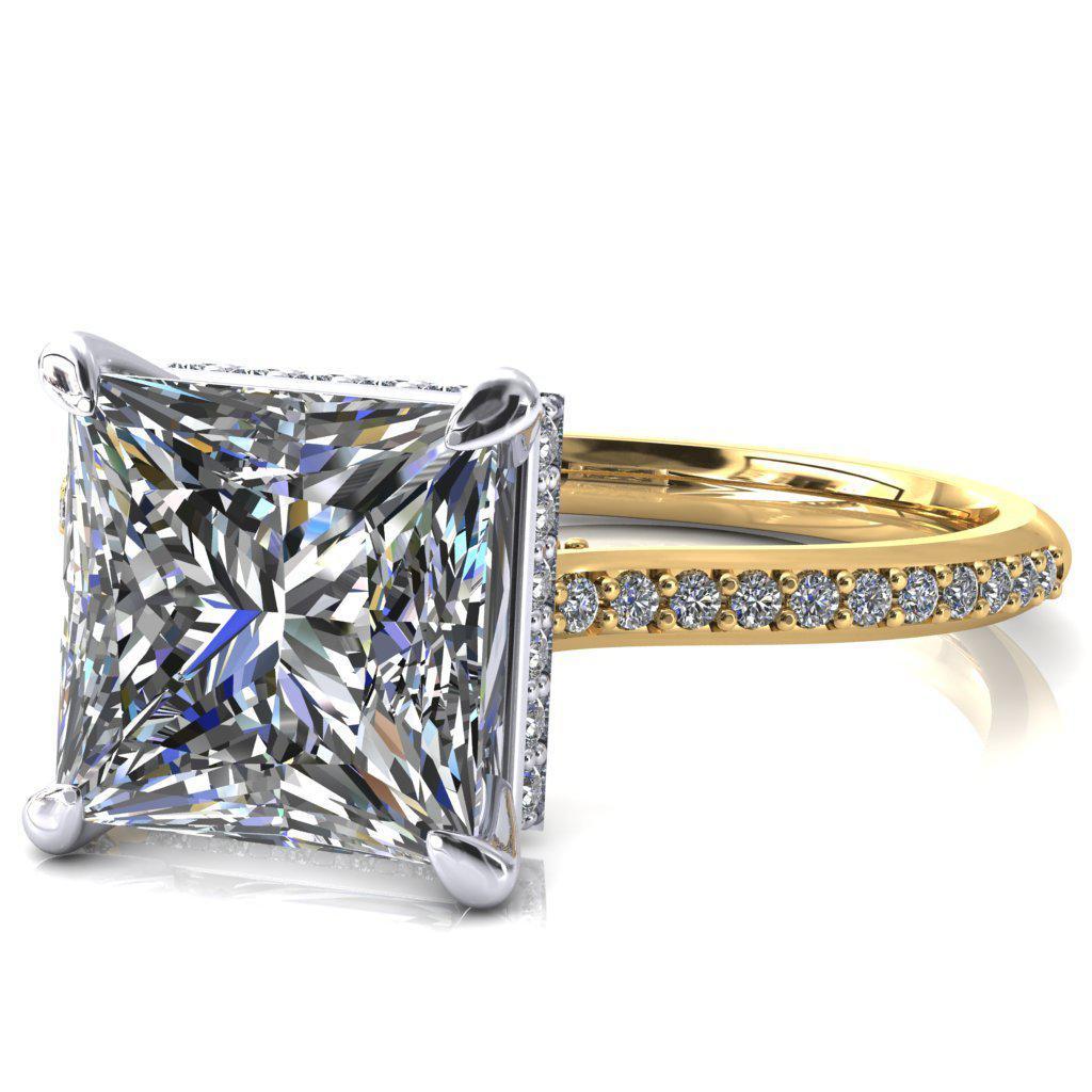 Kiki Princess/Square Moissanite 4 Prongs Claw Floating Halo 1/2 Pinpoint Inverted Cathedral Ring-FIRE & BRILLIANCE