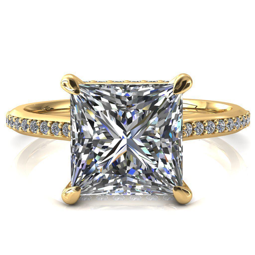 Kiki Princess/Square Moissanite 4 Prongs Claw Floating Halo 1/2 Pinpoint Inverted Cathedral Ring-FIRE & BRILLIANCE