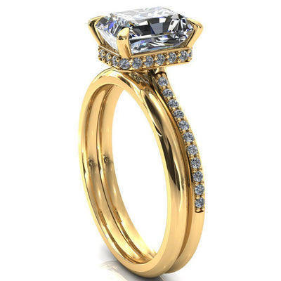 Kiki Radiant Moissanite 4 Prongs Claw Floating Halo 1/2 Pinpoint Inverted Cathedral Ring-FIRE & BRILLIANCE