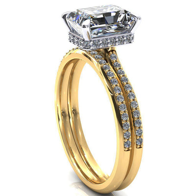 Kiki Radiant Moissanite 4 Prongs Claw Floating Halo 1/2 Pinpoint Inverted Cathedral Ring-FIRE & BRILLIANCE
